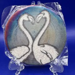 Flamingos Raku Coaster Signed J Filler