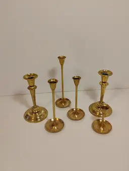 Mixed Lot of 6 Vintage Brass Candlesticks Holders Patina Condition Size Varies