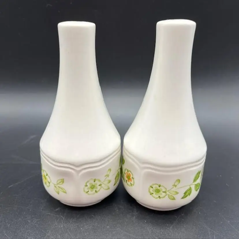 MCM Green & Orange Floral Salt & Pepper Shakers - Made in Japan 5" tall
