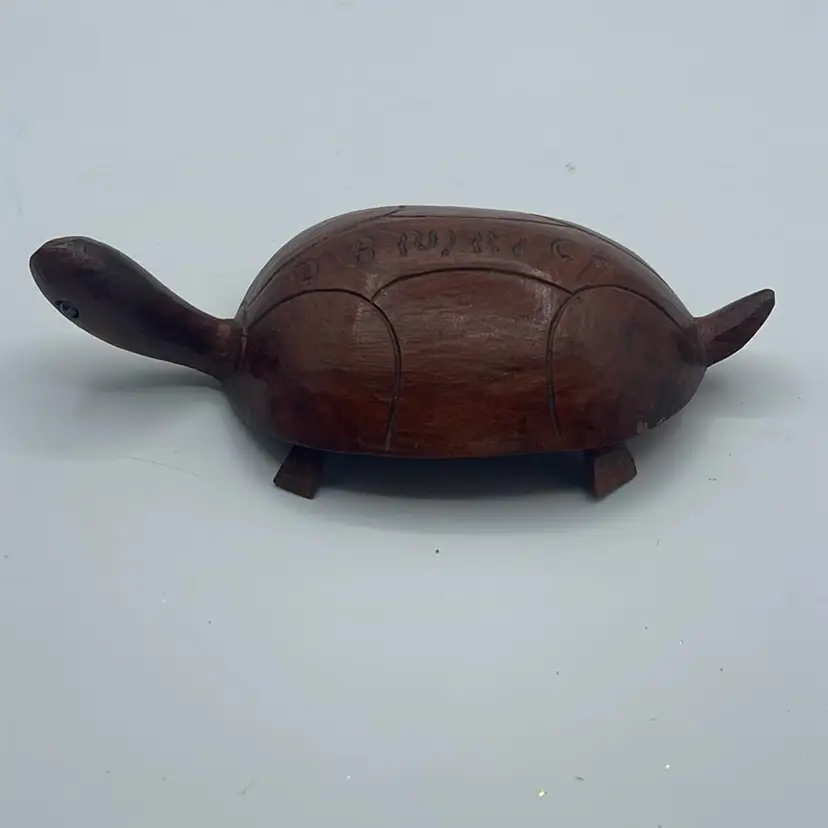 01- Wooden Carved Turtle With Red Eyes 6.5”