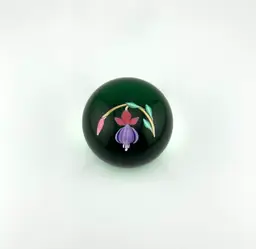 Vintage 1979 Francis Whittemore Fuschia Blossom on Green Background Glass Paperweight 2.25”x 1.75”