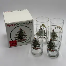 Spode Christmas Tree Santa Set Of Four Vintage Glass Highball Glasses
