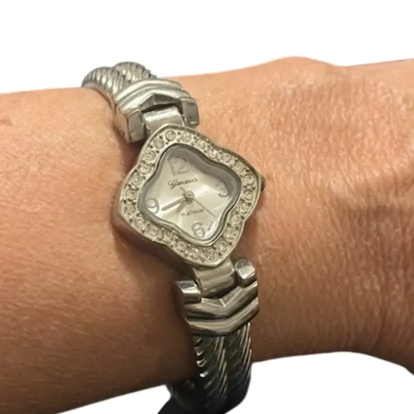 Vintage Silver tone Geneva cuff watch