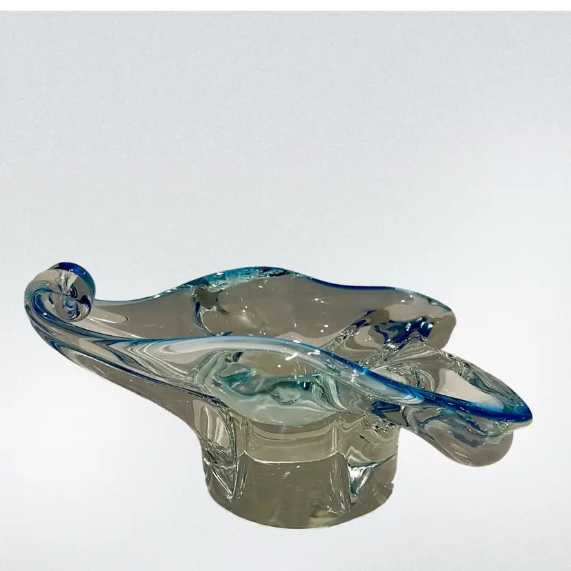 MCM Candy/Trinket Dish Clear With Blue Edge