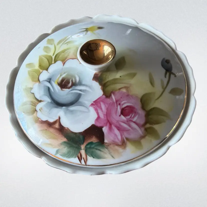 Vtg Japanese Rose Round Dish with Lid. 6” Kashmir Rose 3954 Hand Painted 1970’s.