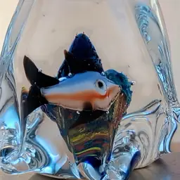 Art Glass Penguin with Colorful Fish and Coral Reef Interior Paperweight