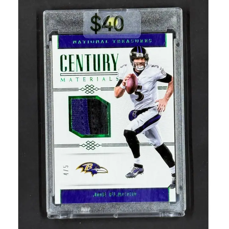 2017 Panini National Treasures #7 SN,MEM #/5 Joe Flacco Century Materials Emerald Baltimore Ravens