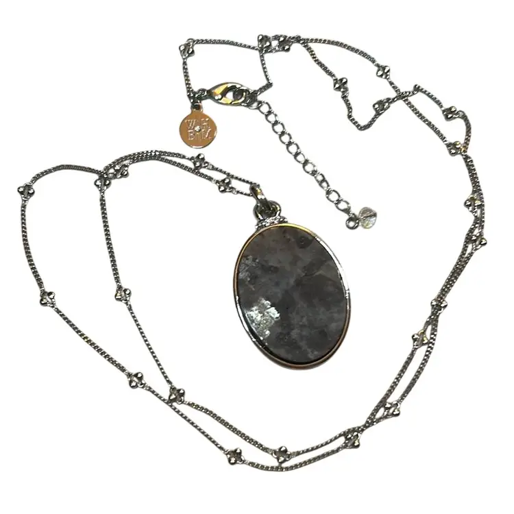 White House/ Black Market 36” Faux Labradorite Silvertone Pendant Necklace