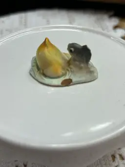 Antique Mini Figure Of A Duck Diving In A Pond Startling A Fish