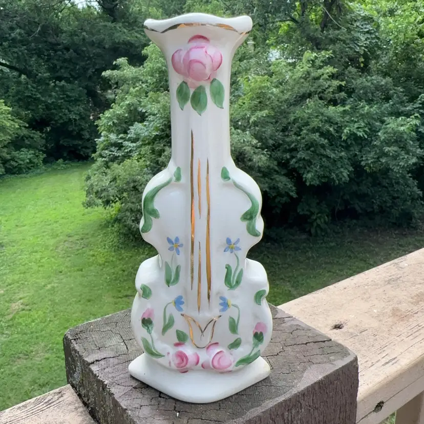 Vintage Floral Cello Wall Pocket Or Vase
