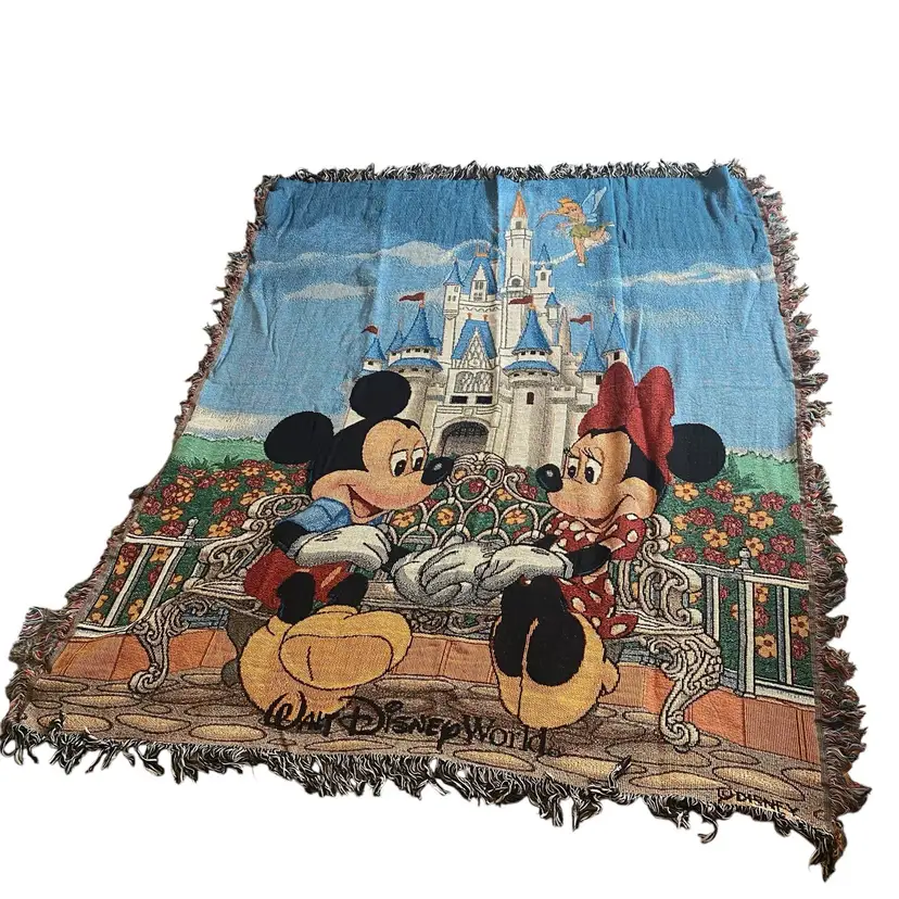 Walt Disney World Castle Mickey, Minnie, Tinkerbell Tapestry Woven Throw 50x60