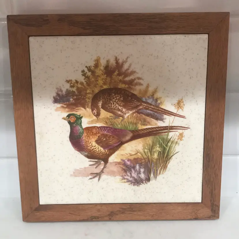 Vintage Framed Tile Quails Made In USA