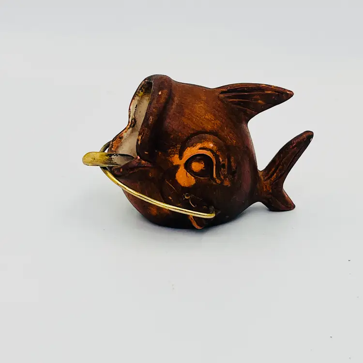 Vintage Ceramic Fish Ashtray Mid Century Figural Brown Glaze