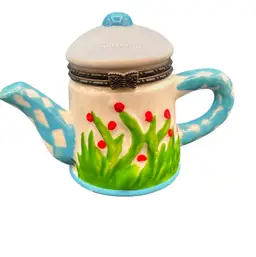 TRINKET BOX Teapot Watering Can Ceramic Butterfly Hinged Lid.