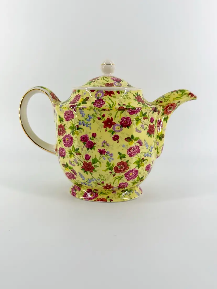 James Sadler England Yellow Chintz Floral Teapot EUC