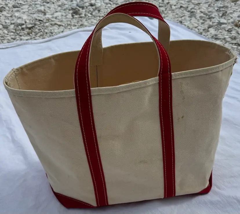 Vintage LL Bean Boat & Tote Canvas Bag Red & White Crinkle Tag USA 17”x13.5”x8”