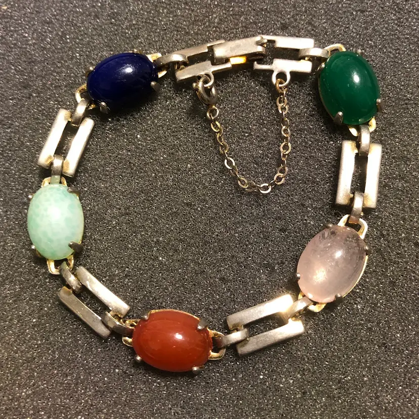 Vintage Silver-Tone Semi-Precious Stones Bracelet