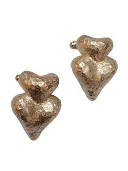 Vintage 80s Rare Alexis Lahellec Paris NOS Silver Gilt Double Heart Cufflinks