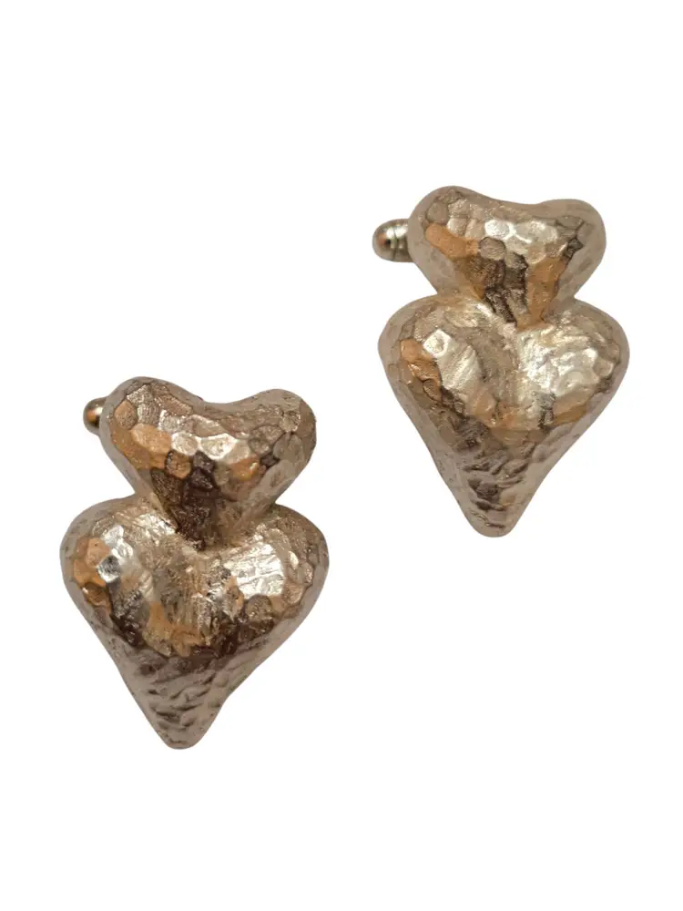 Vintage 80s Rare Alexis Lahellec Paris NOS Silver Gilt Double Heart Cufflinks