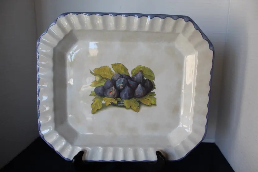 Vintage M&T Italian Fig Serving Plate, Made In Italy, Blue Figs 9.5” Square