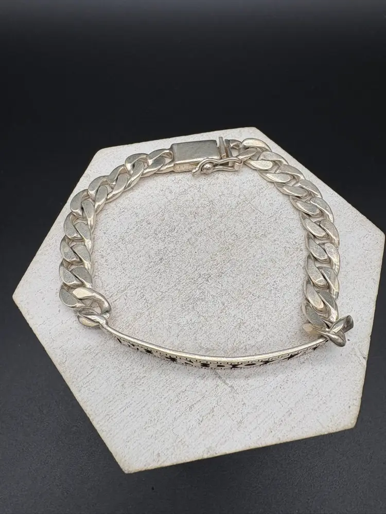 Mendoza Mexican Sterling Silver ID Bracelet 8.5mm Cuban Link 32.86g Size 8