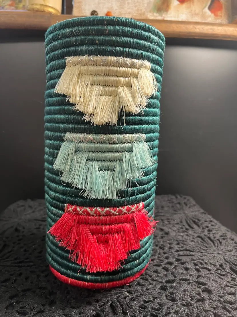 Kazi Hand Woven Vase-w/ Glass Container inside. Wove in Rwanda.
