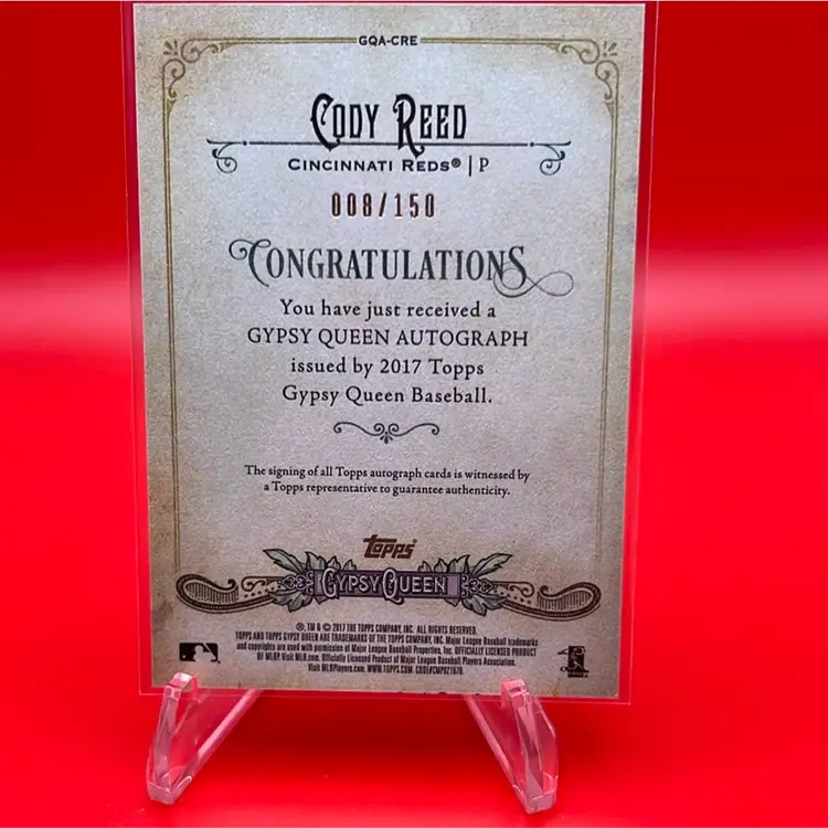 Cody Reed 2017 Topps Gypsy Queen Auto Purple Border 8/150 Cincinnati Reds