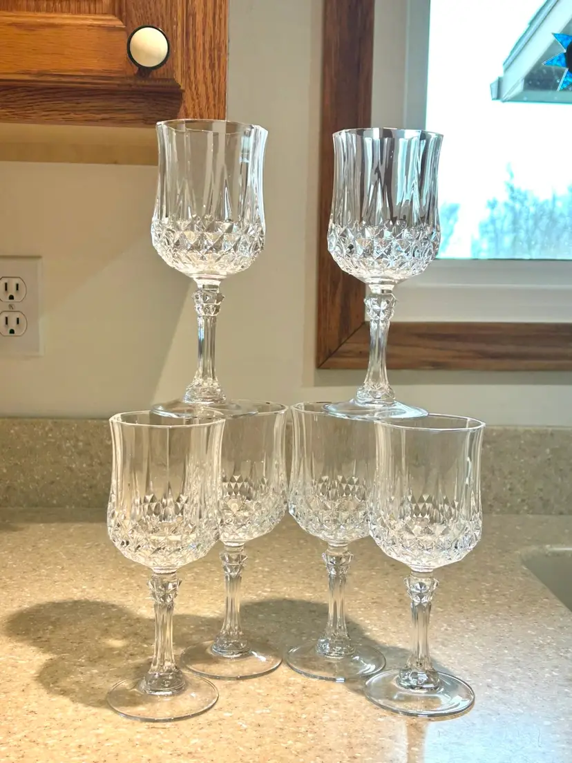 Cristal d'Arques-Durand Longchamp Water Goblets Wine Glasses Set 6 / 7.25” / 6oz