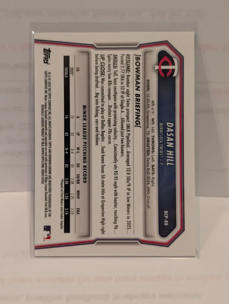 Dasan Hill 2026 Bowman Chrome Steel #BCP-88 - (141) - Minnesota Twins
