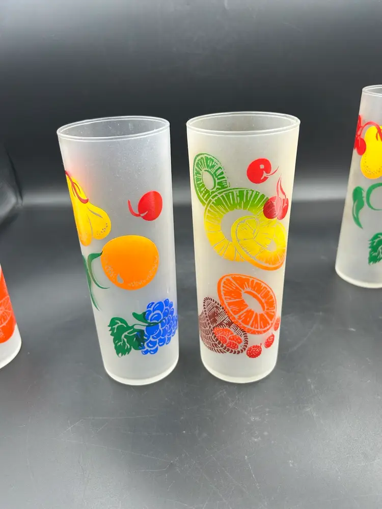 5 Vintage MCM Federal Glass Frosted Fruit Cocktail Glasses Tom Collins