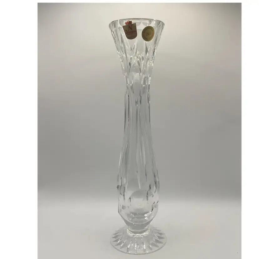 Vintage 11 3/8β Tall Nachtmann Cut Lead Crystal Vase, Original Stickers