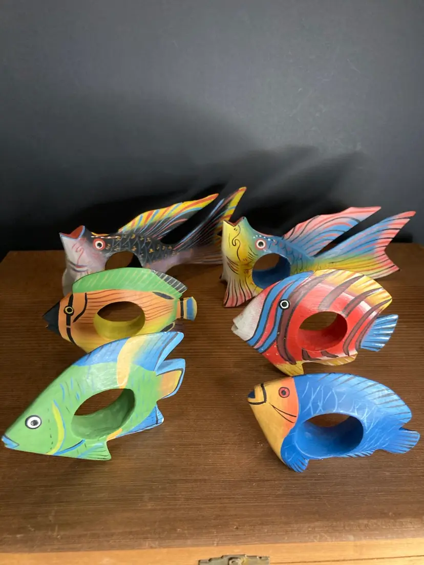 Set Of Six Wooden Hand painted Mixed Napkin Holders
