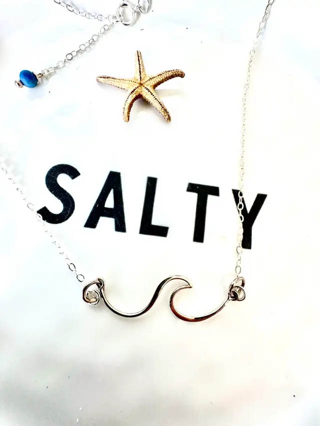 Natural Gemstone Beach Necklace Sterling Silver, Dainty Coastal Jewelry, Ocean Pendant, Summer Vacation Gift for Her, Layering Necklace #199