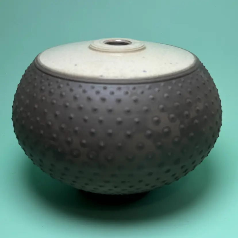 Signed Chris Wolff Raku Art Pottery Vase Round is Good Series Colorado Textured