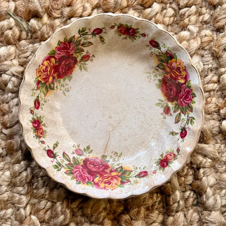 Vintage Myott Ironstone Floral Plate with heavy crazing – Staffordshire, England