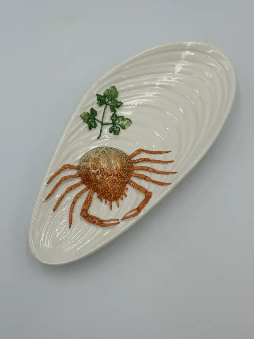 Vintage Bassano Italian Majolica Ceramic Crab Serving Dish