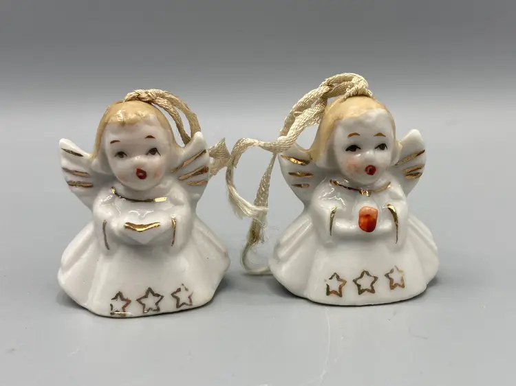 Vintage Japan Miniature Angel Ornament Bells - Set of 2