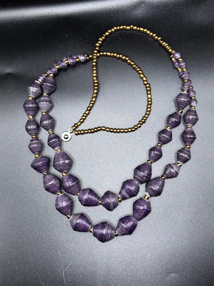 Two-Strand Bead Necklace in Royal Purple & Brass