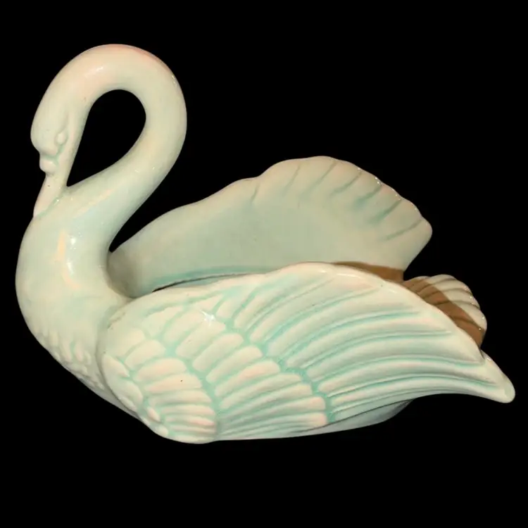 Vintage Made In Japan Aqua Swan Candy Trinket Dish/planter