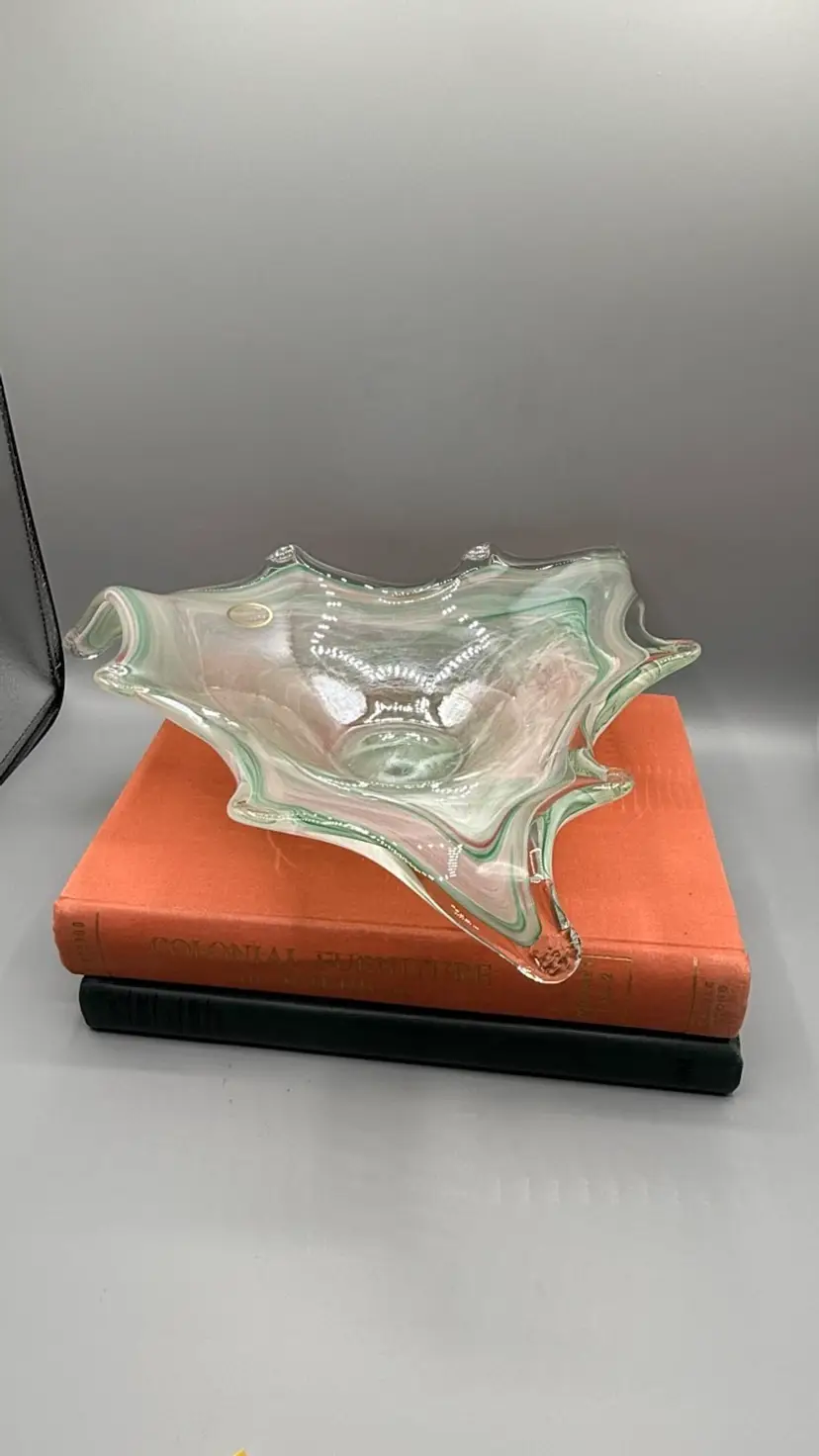 Vintage Italian Art Glass Scalloped Centerpiece Bowl – Murano Style Pastel Swirl 12”x 3”