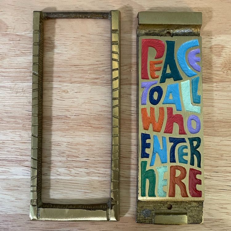 Mid Century Solid Brass Door Knocker “Peace To All Who Enter Here” 1969