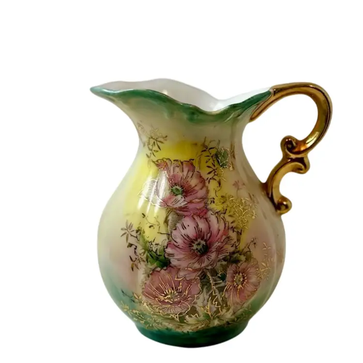Vintage Lefton Small China Pitcher Hand Painted Flowers Gold Accents 5523-Japan