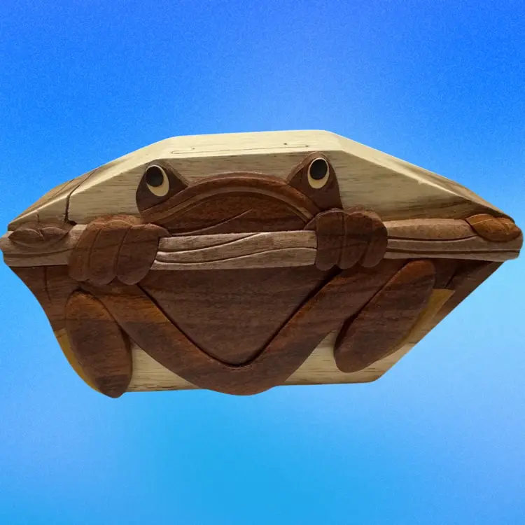 Wooden Frog Puzzle Box By Carver Dan 7”