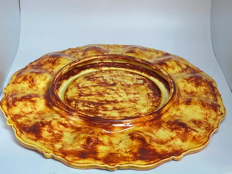 Vintage 1968 Deviled Egg Plate, Artist Signed by Norma, 11" Dia.
