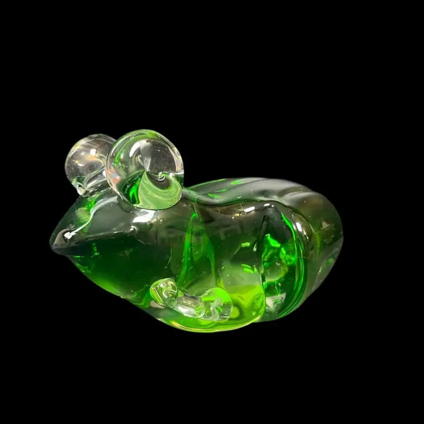 Art Glass Green Frog w/ Clear Glass Bugged Out Eyes, Clear Front Legs-"U-bet U-bet" This Guys GLOWS