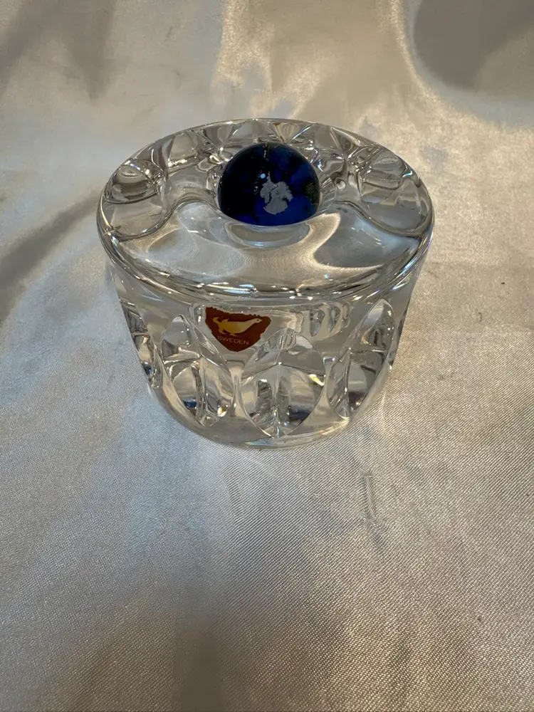 Orrefors Crystal Taper Candle Or Marble holder Signed Made Sweden Heavy