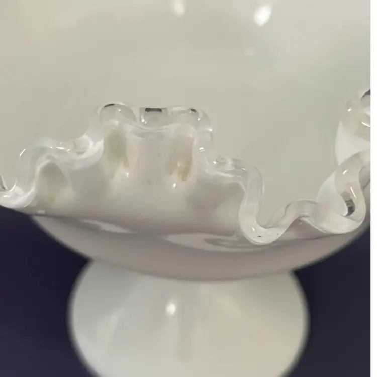 Vintage Fenton Silver Crest Milk Glass Compote