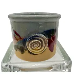 Marty North Pottery Votive Candle Holder, Key West, Signed, Dusky Blue & Magenta