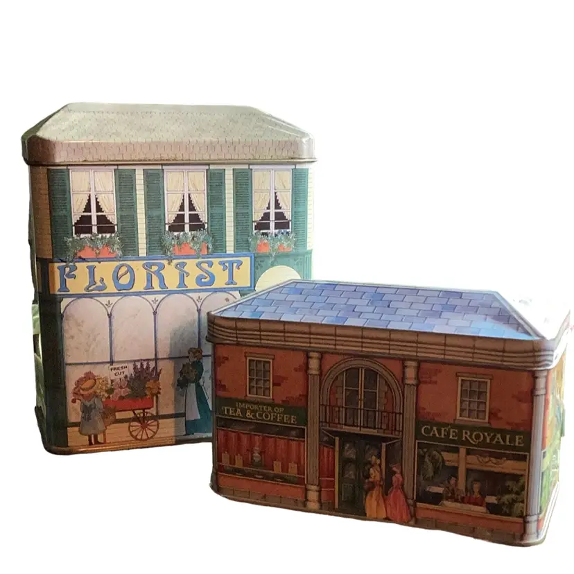 Pair Of Lovely “Building” Tins - Florist And Cafe