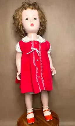 Madame Alexander 1950's Mary Ellen Doll 31" Tall Curly Brown Hair Eyes Open Close